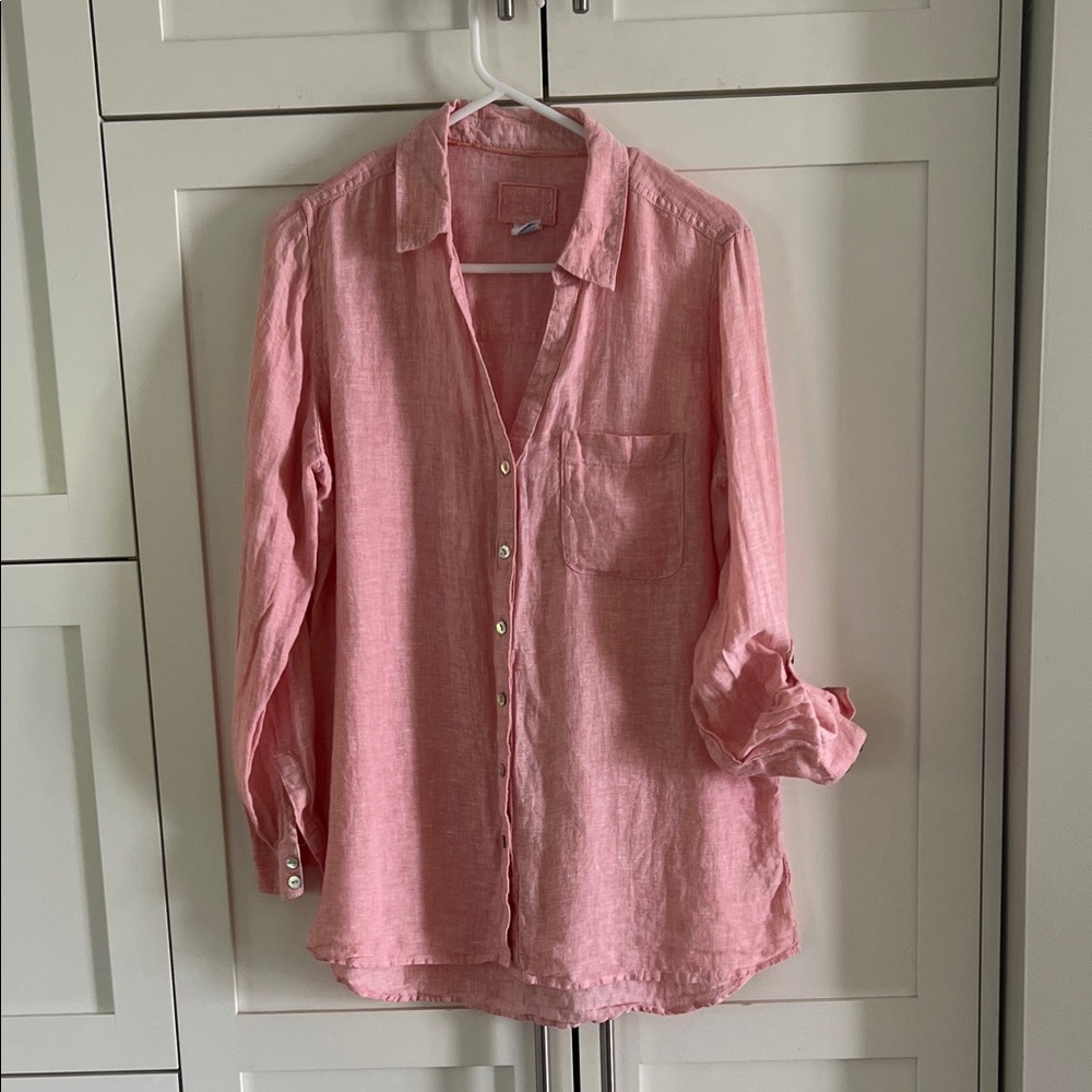 Sigrid Olsen Women's Casual Pink Linen Button-Down Shirt